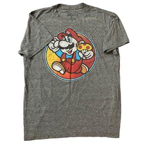 Retro Super Mario Bros Shirt Adult M Gray Graphic Distressed Tagless Mushroom